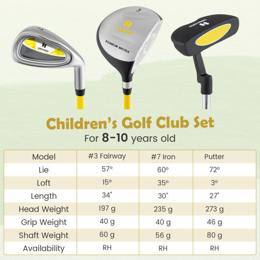 Junior Mallet Putter Individual Gold Club for 8-10 years old Kids-Yellow