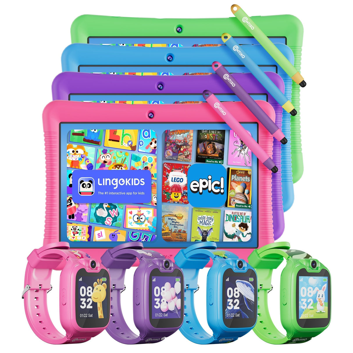 Contixo K102 10" Kids Tablet With Stylus and Smart Watch Bundle