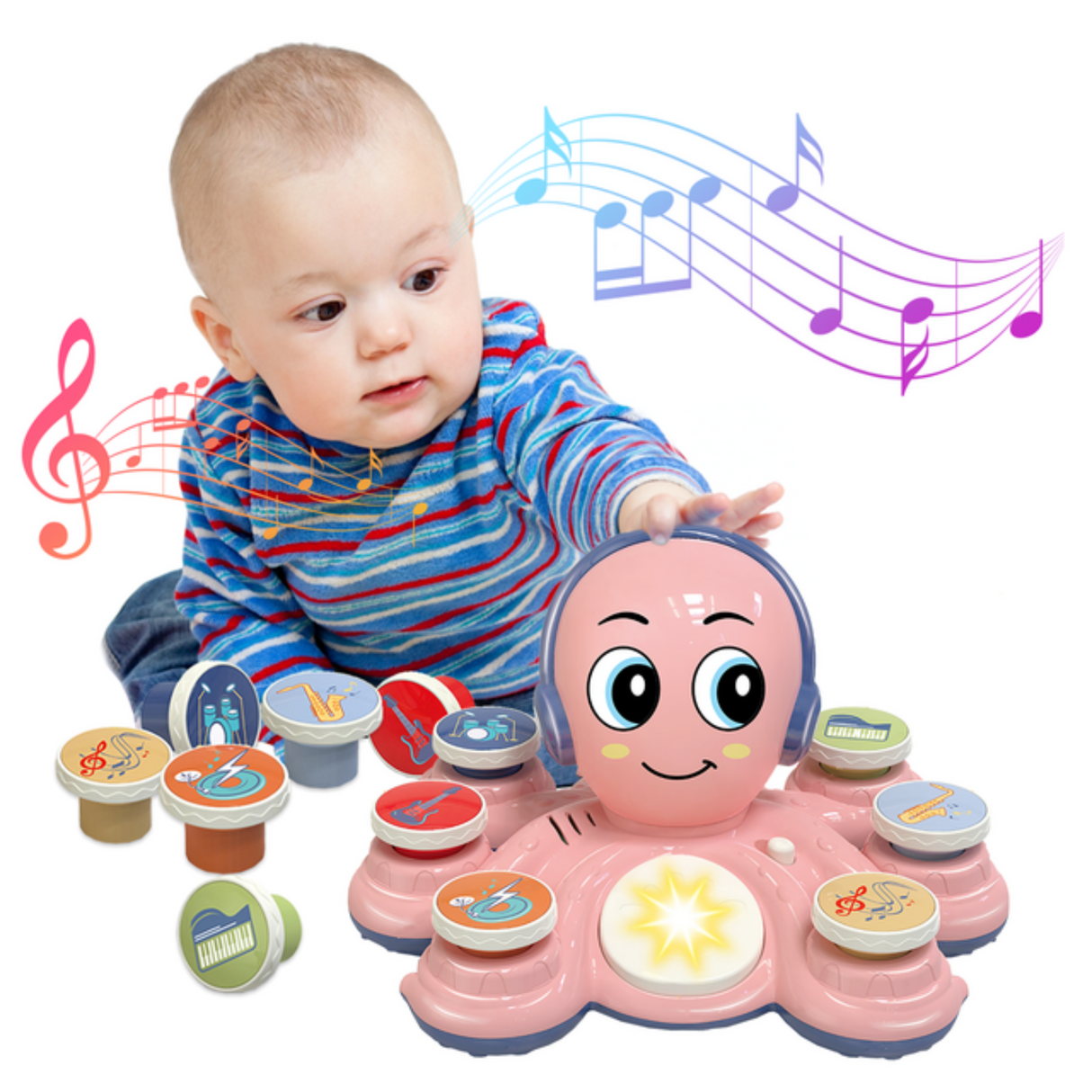 Contixo Baby Piano Toy - Octopus Musical Toy With 6 Keyboards, Ages 6-24 Months, Pink
