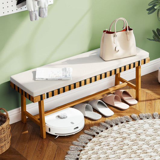 48 inch Acacia Wood Outdoor Bench with Thick Padded Seat Cushion