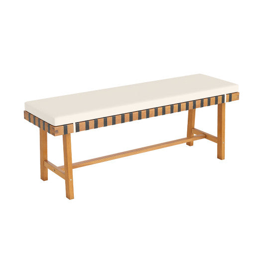 48 inch Acacia Wood Outdoor Bench with Thick Padded Seat Cushion
