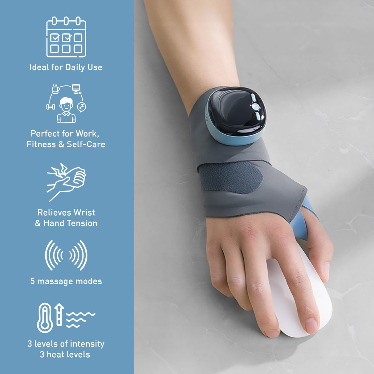 Pursonic EMS Wrist Massager & 3-Speed Massage Gun Bundle – Targeted Relief & Muscle Recovery for Hands, Wrists & Body