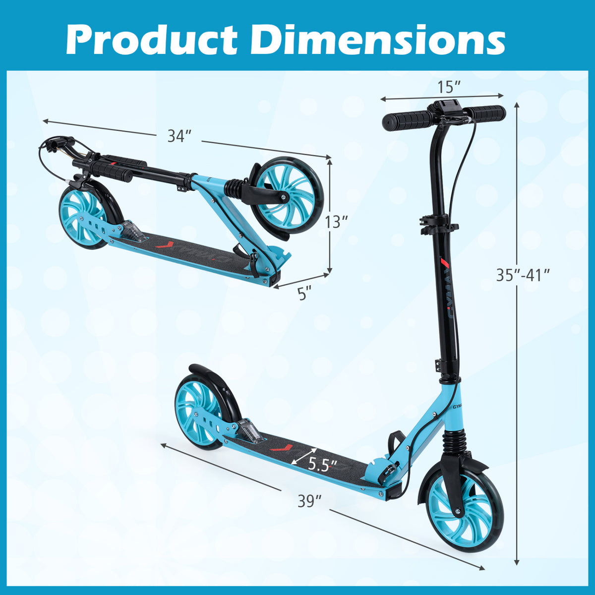 Kick Scooter for Kids Teens Adults Age 8+ Foldable Scooter with Large Light-up Wheels-Blue