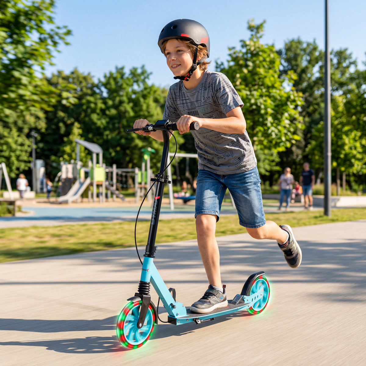 Kick Scooter for Kids Teens Adults Age 8+ Foldable Scooter with Large Light-up Wheels-Blue