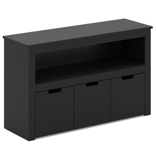 Kid Toy Storage Cabinet Drawer Chest with Wheels and Large Storage Cube Shelf-Black