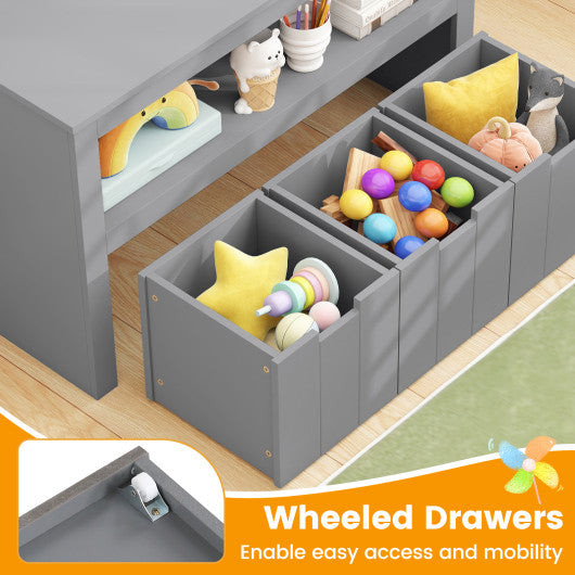 Kid Toy Storage Cabinet Drawer Chest with Wheels and Large Storage Cube Shelf-Gray