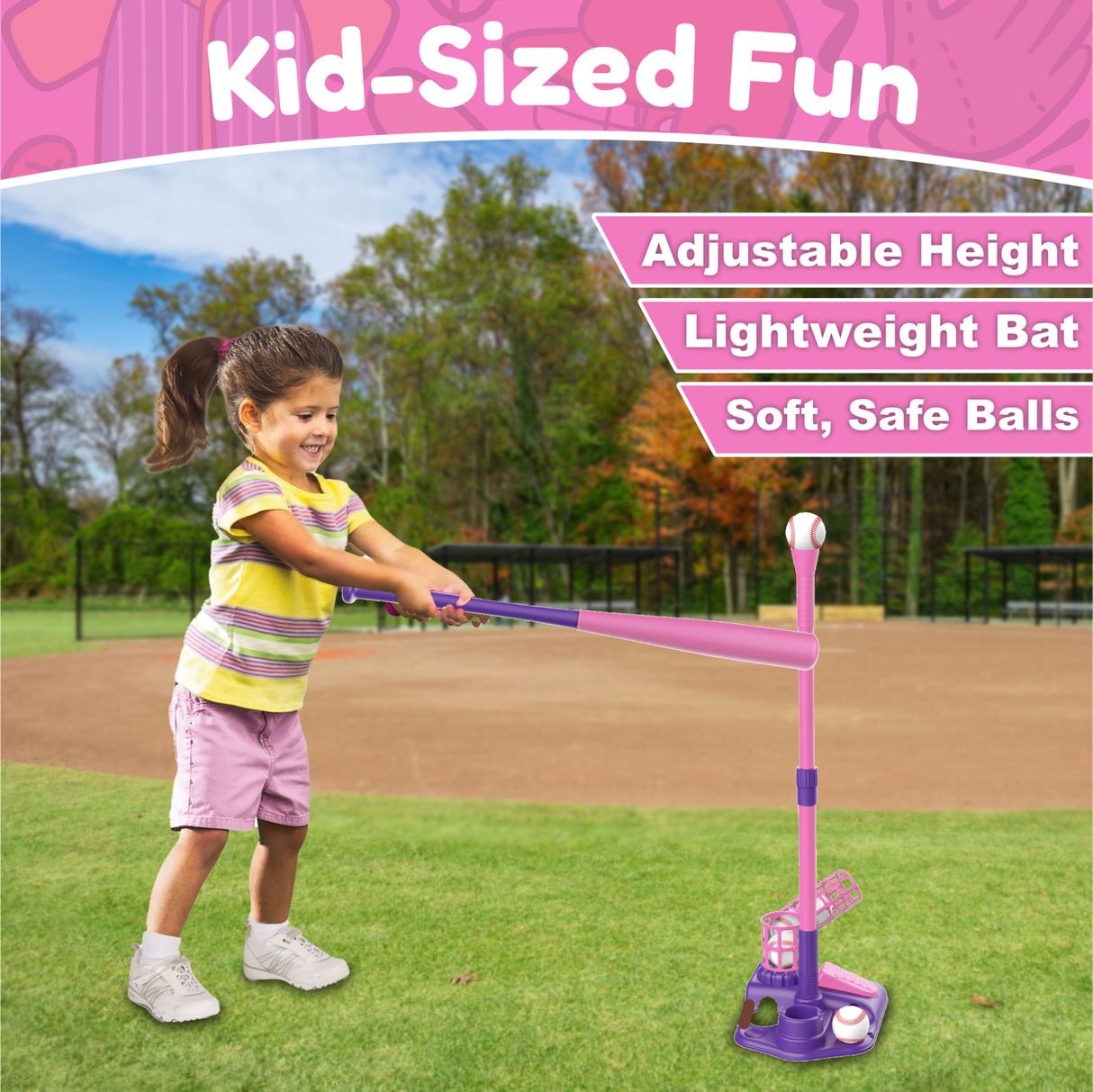 Contixo 3-in-1 Kids T-Ball Set - Adjustable Tee, 6 Balls, Indoor/Outdoor, Ages 3-5 by Contixo