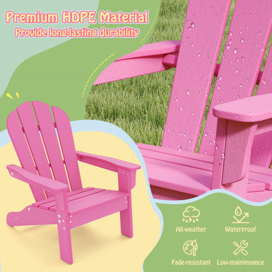 All-Weather HDPE Kid's Adirondack Chair with with High Backrest and Armrests-Pink