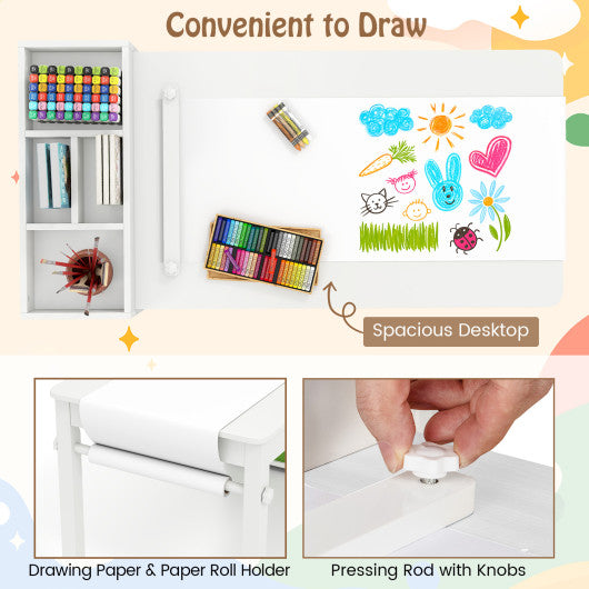 Rolling Record Player Stand 2-Tier with Vinyl Storage and Magazine Holder Bag-Natural