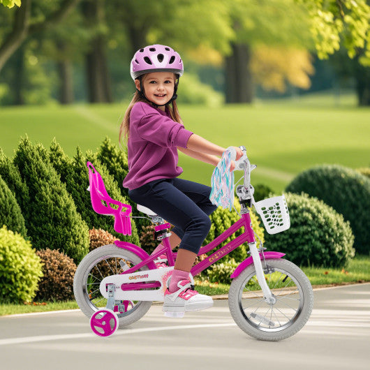 Kids Bike 14 Inch with Training Wheels and 2 Brake System for 3-5 Years Old