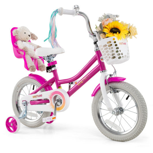 Kids Bike 14 Inch with Training Wheels and 2 Brake System for 3-5 Years Old