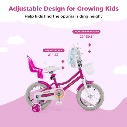 Kids Bike 14 Inch with Training Wheels and 2 Brake System for 3-5 Years Old