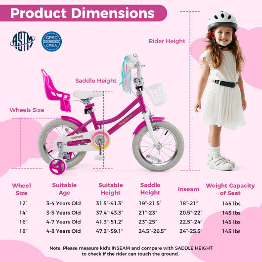 Kids Bike 14 Inch with Training Wheels and 2 Brake System for 3-5 Years Old
