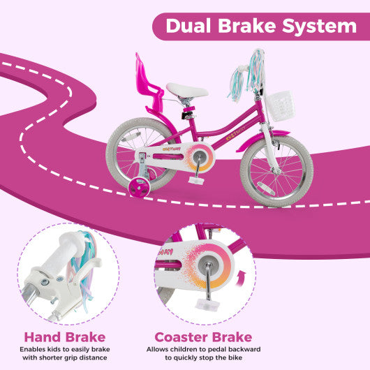 Kids Bike 16 Inch with Training Wheels and 2 Brake System for 4-7 Years Old