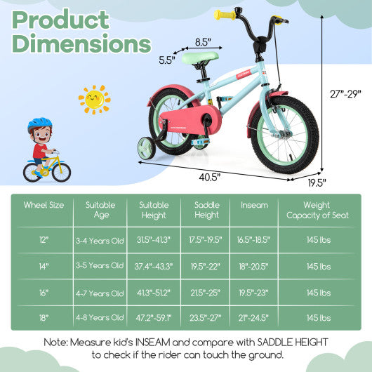 Kids Bike with Adjustable Handlebar and Saddle Blue-14 inches