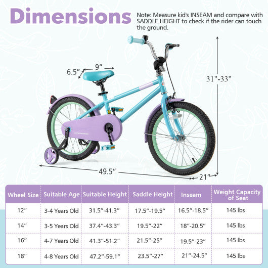 Kids Bike with Adjustable Handlebar and Saddle Purple-18 Inches