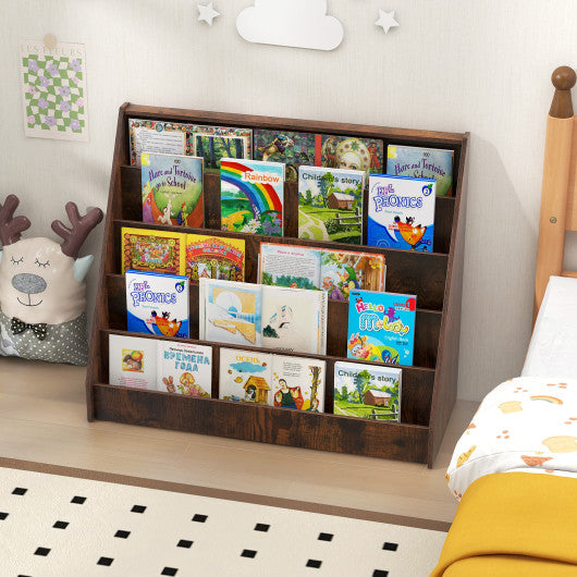 5-Tier Kids Bookshelf with Deep Compartments and Stable Baby Book Case-Rustic Brown