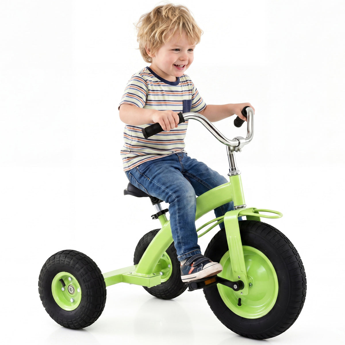 Kids Carbon Steel Bike with 15 Inch Inflatable Rubber Tires-Green