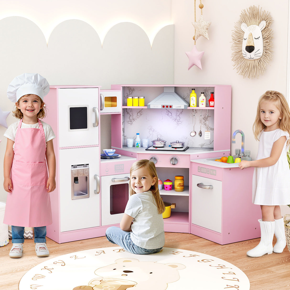 Kids Corner Pretend Kitchen Playset with Separated Washing Basin-Pink