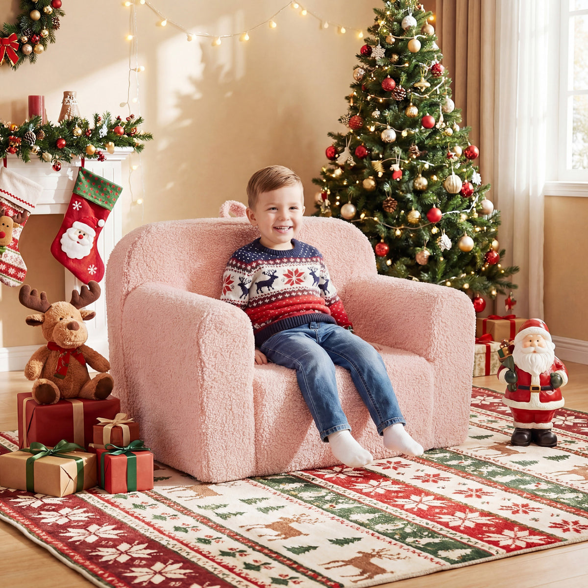 Kids Couch Portable Toddler Sofa with Anti-slip Base-Pink