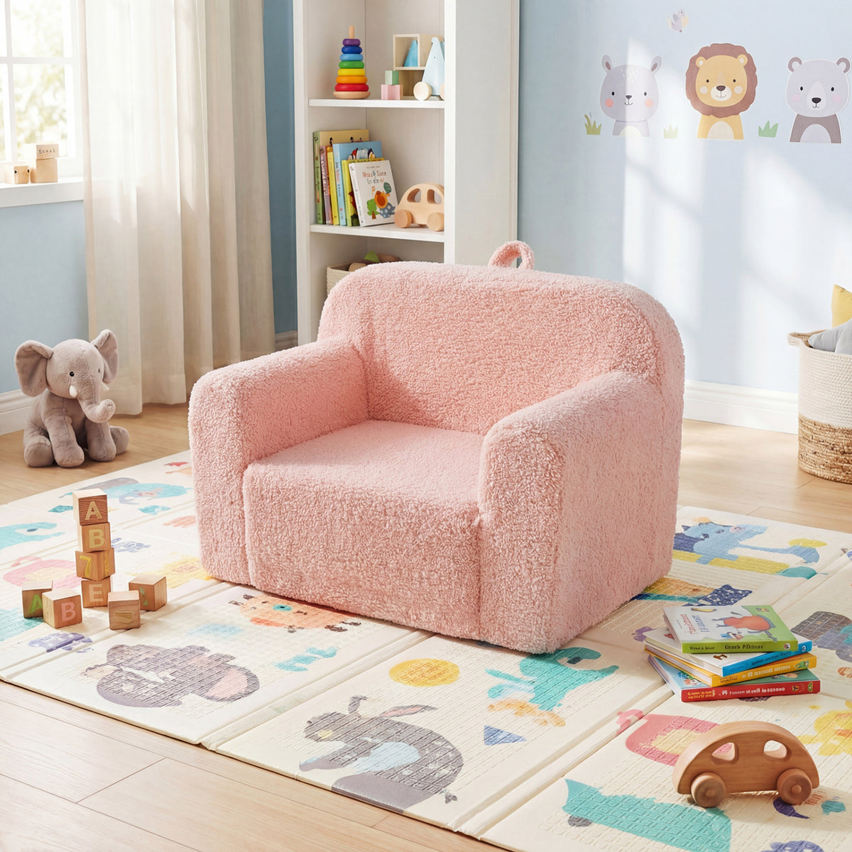 Kids Couch Portable Toddler Sofa with Anti-slip Base-Pink