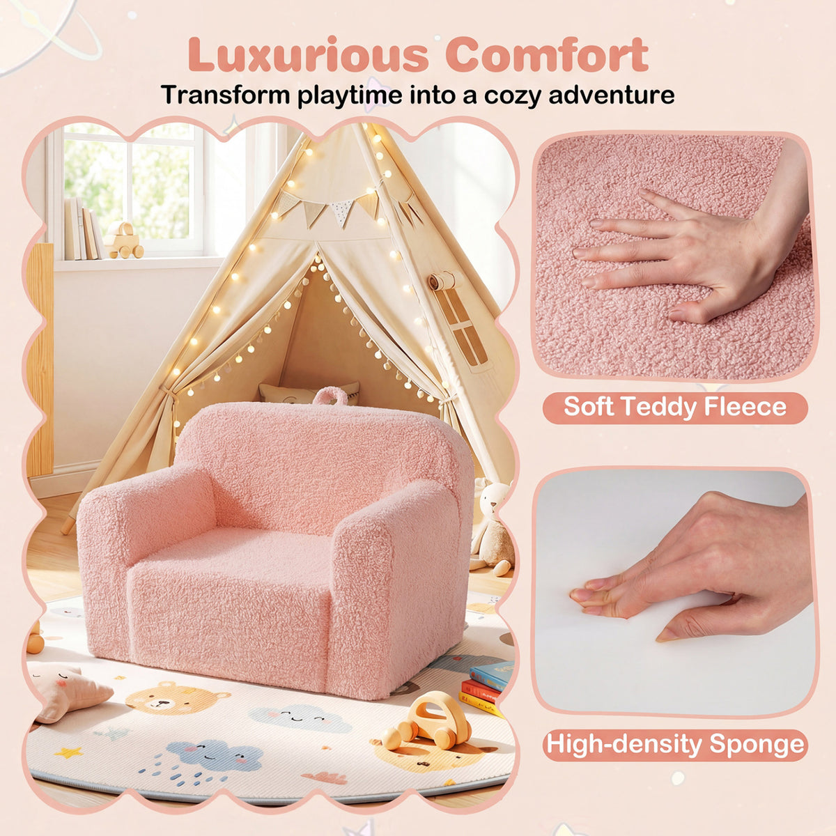 Kids Couch Portable Toddler Sofa with Anti-slip Base-Pink