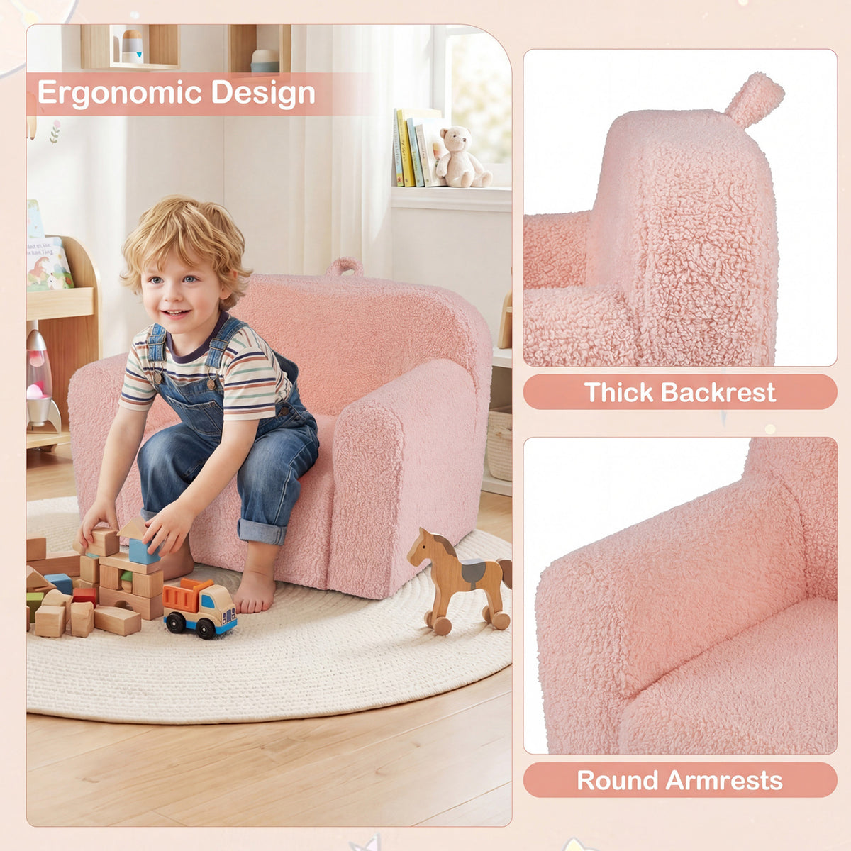 Kids Couch Portable Toddler Sofa with Anti-slip Base-Pink