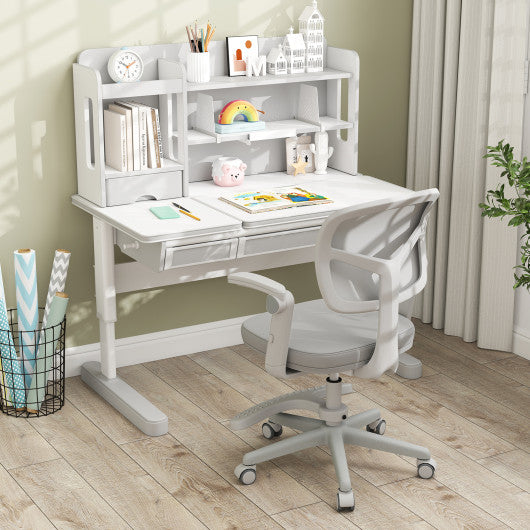Kids Desk Chair Children Study Chair with Adjustable Height Armrest and Footrest-Grey