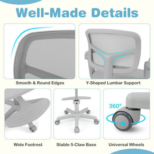 Kids Desk Chair Children Study Chair with Adjustable Height Armrest and Footrest-Blue