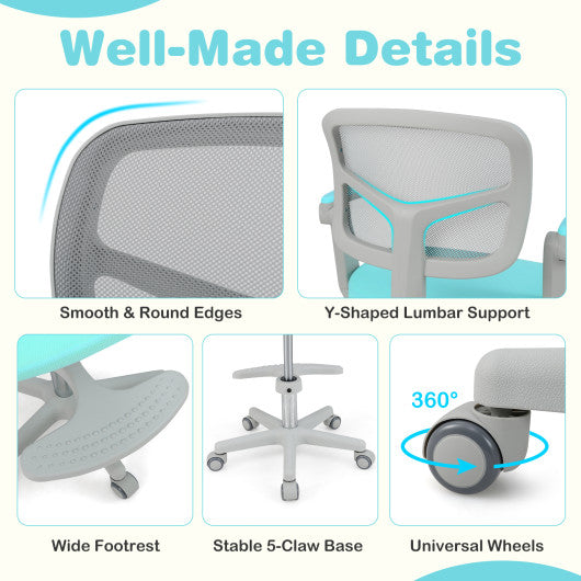 Kids Desk Chair Children Study Chair with Adjustable Height Armrest and Footrest-Grey