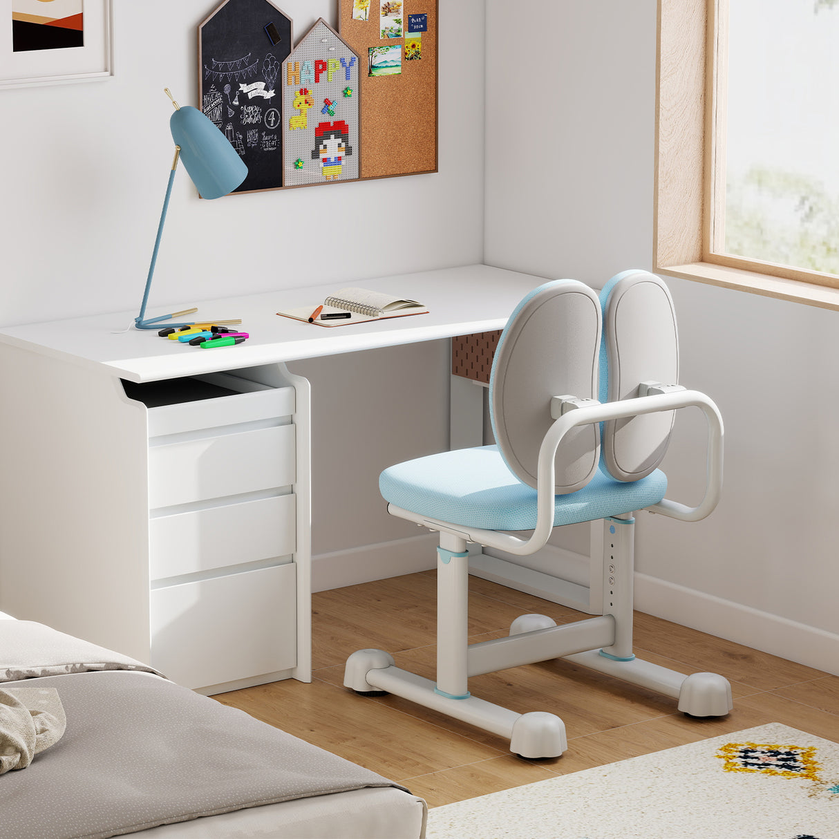 Kids Desk Chair Children Study Chair with Double Back Support and Adjustable Height-Blue