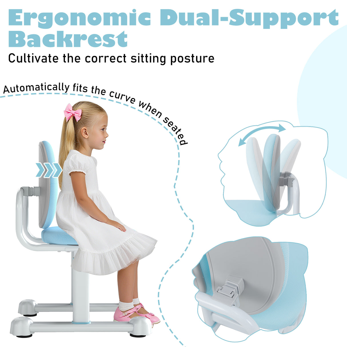 Kids Desk Chair Children Study Chair with Double Back Support and Adjustable Height-Blue