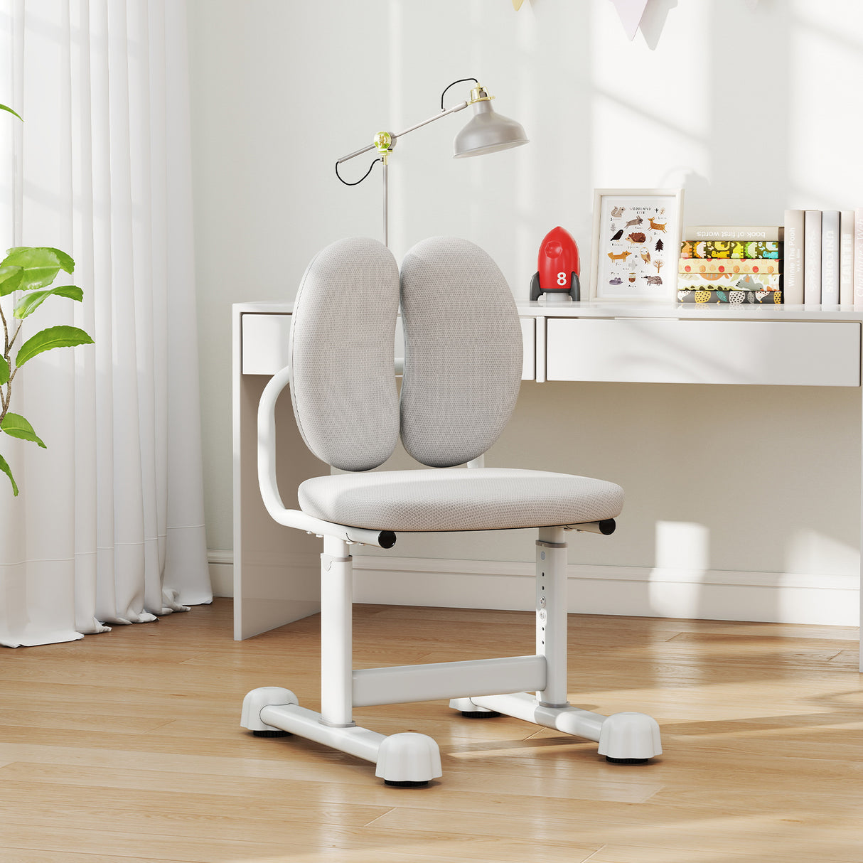 Kids Desk Chair Children Study Chair with Double Back Support and Adjustable Height-Gray