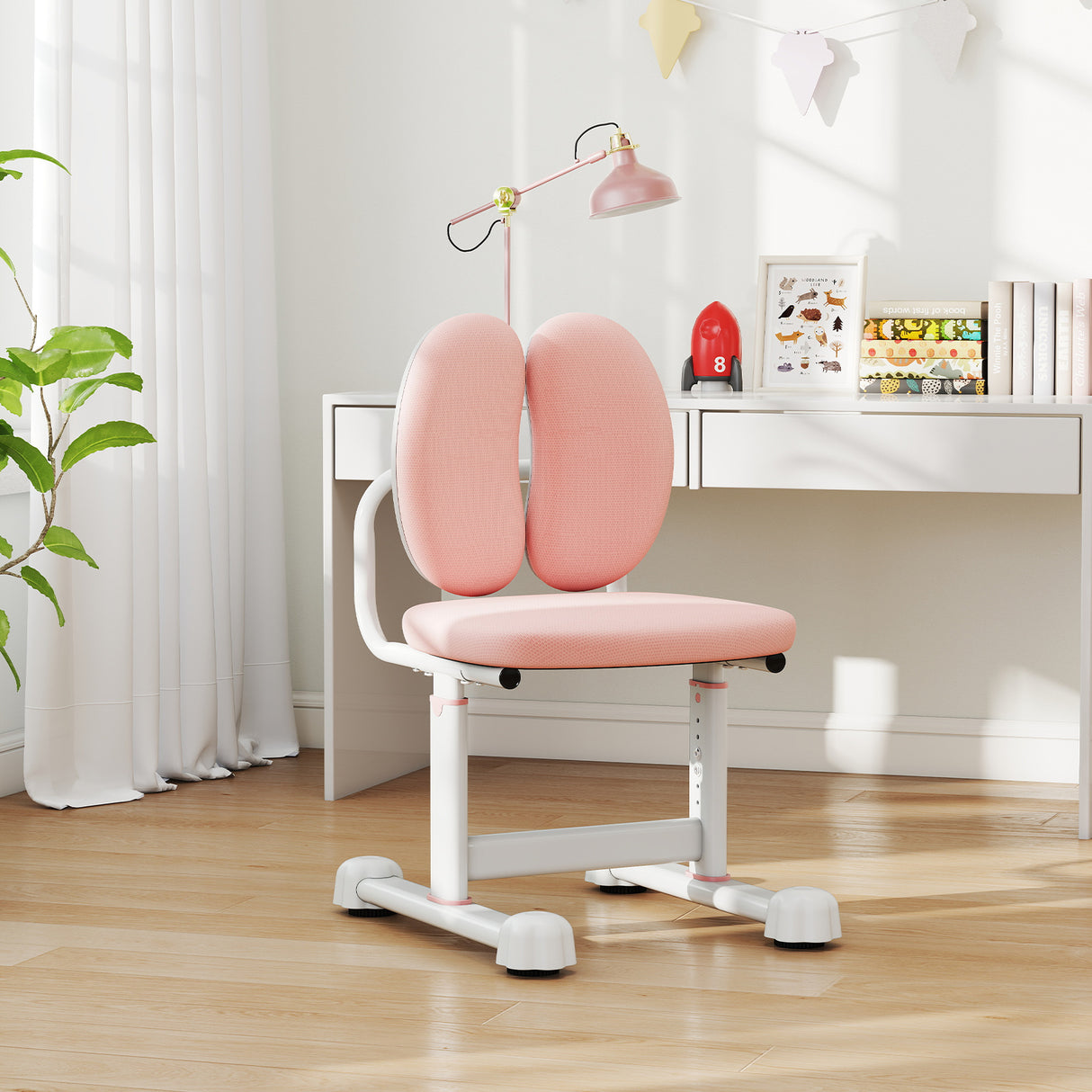 Kids Desk Chair Children Study Chair with Double Back Support and Adjustable Height-Pink