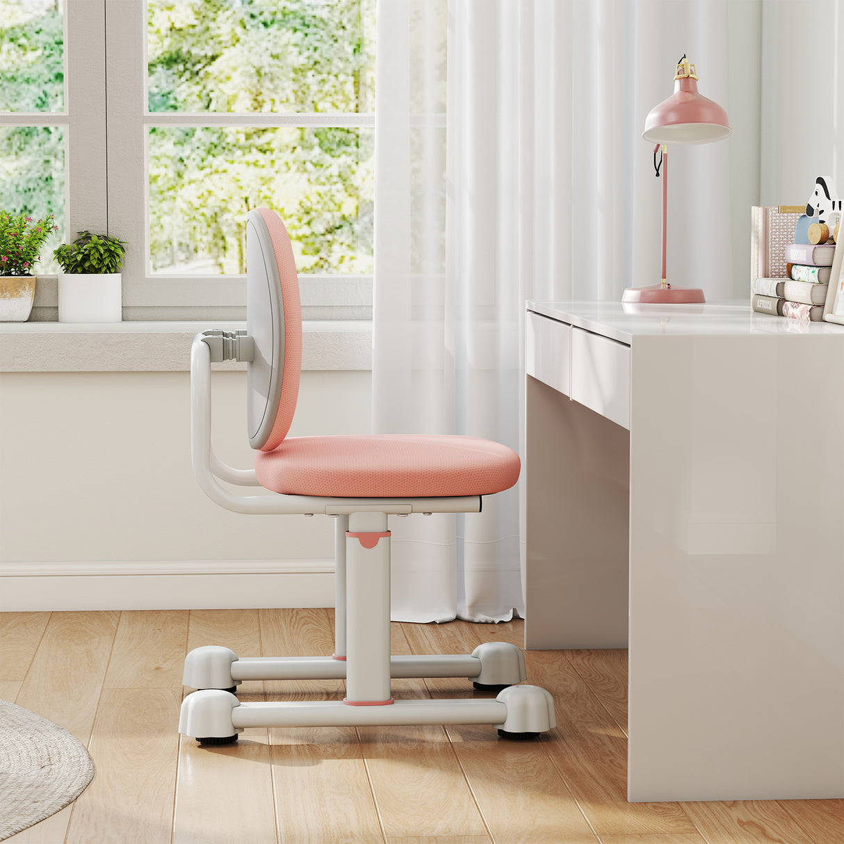 Kids Desk Chair Children Study Chair with Double Back Support and Adjustable Height-Pink