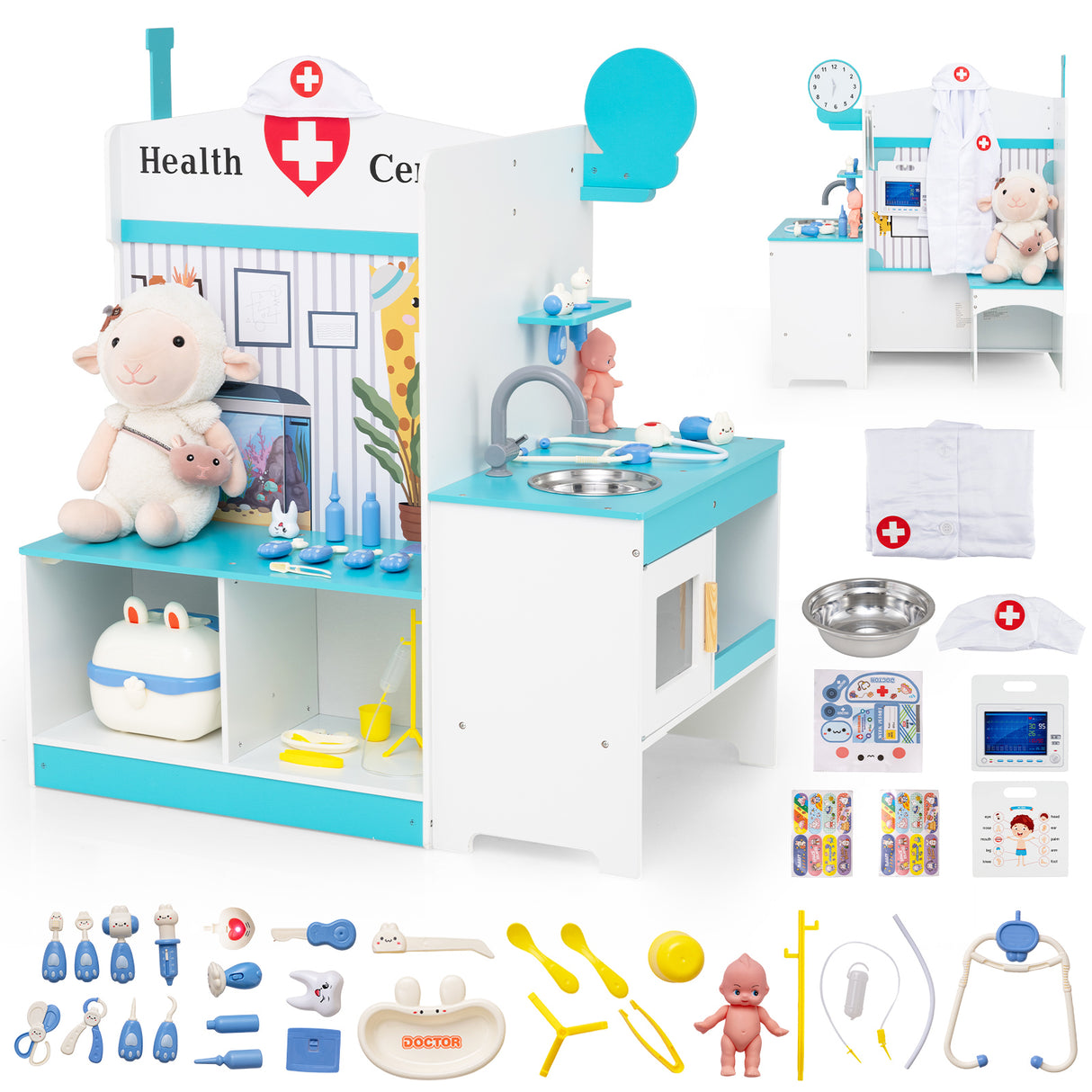 Kids Doctor Play Set with Adjustable Height Bar-Blue