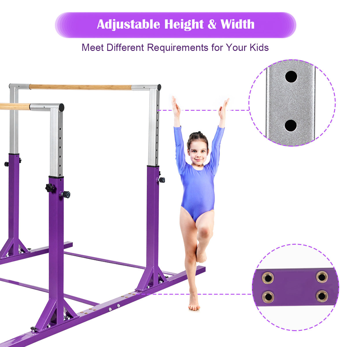Kids Adjustable Width & Height Gymnastics Parallel Bars