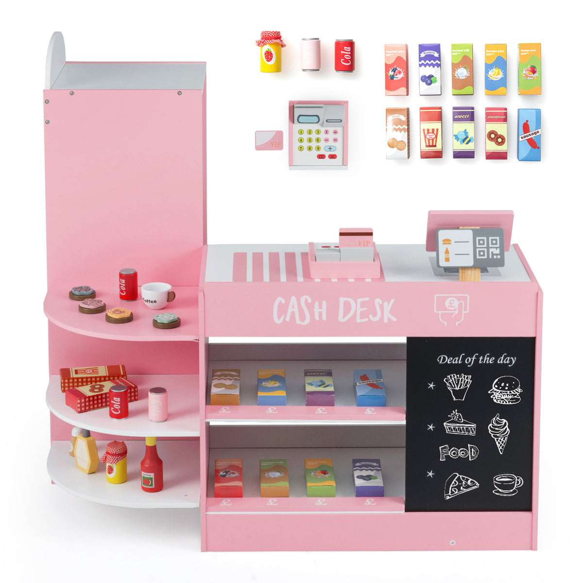 Kids Grocery Store Playset with Cash Register POS Machine-Pink