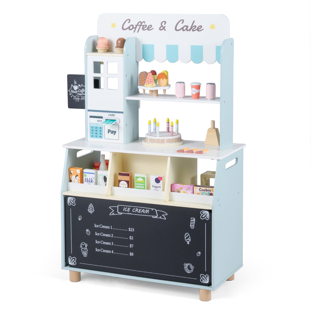 Kids Ice Cream Shop with 27 Accessories and Ice Cream Machine for Ages 3+-Blue