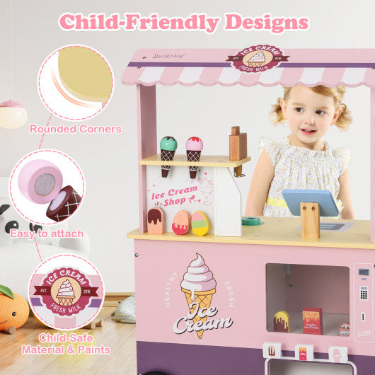 Kids Ice Cream Truck Pretend Play Set for Toddlers with Vending Machine-Pink