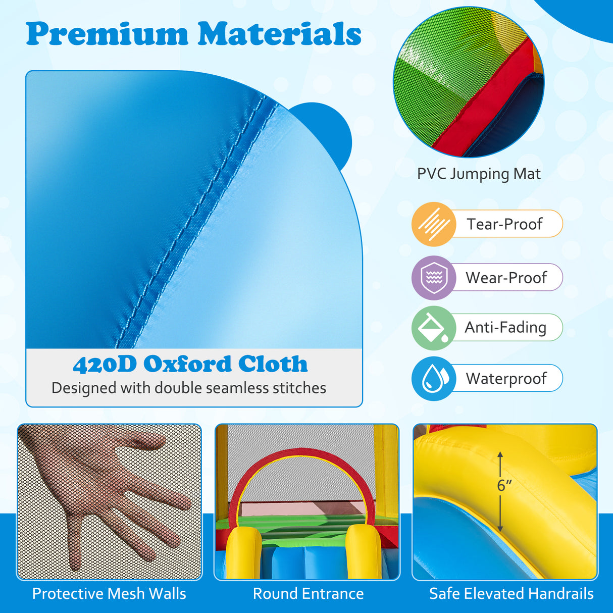 Kids Inflatable Bounce House with Slide and 550W blower
