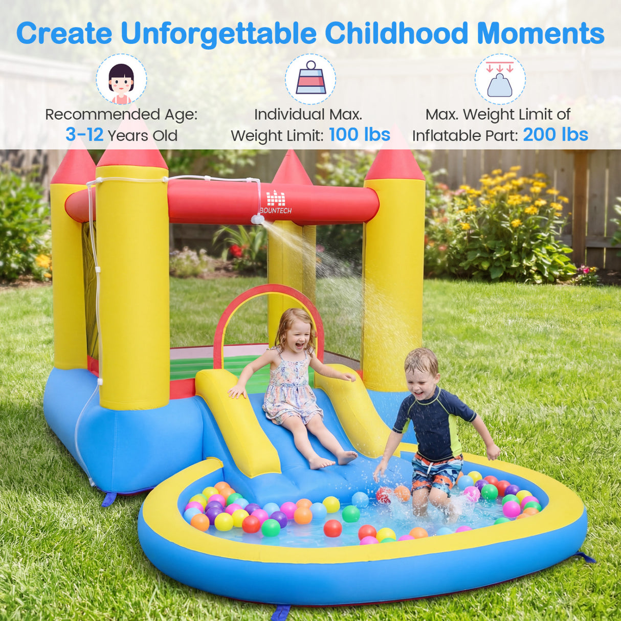 Kids Inflatable Bounce House Castle with Balls Pool and Bag
