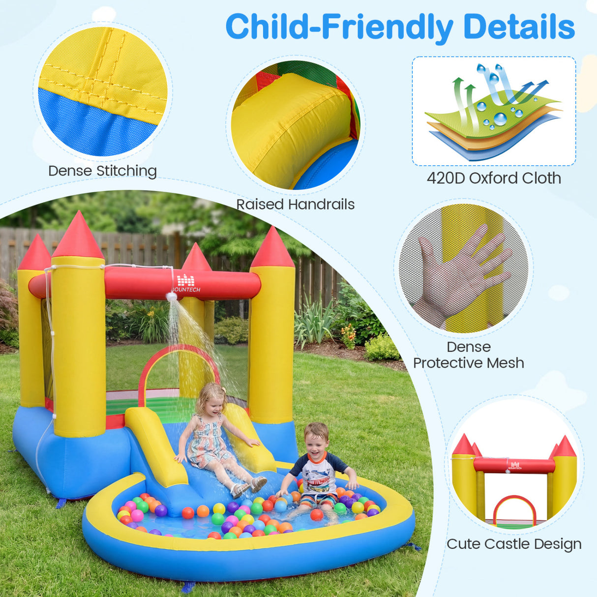 Kids Inflatable Bounce House Castle with Balls Pool and Bag