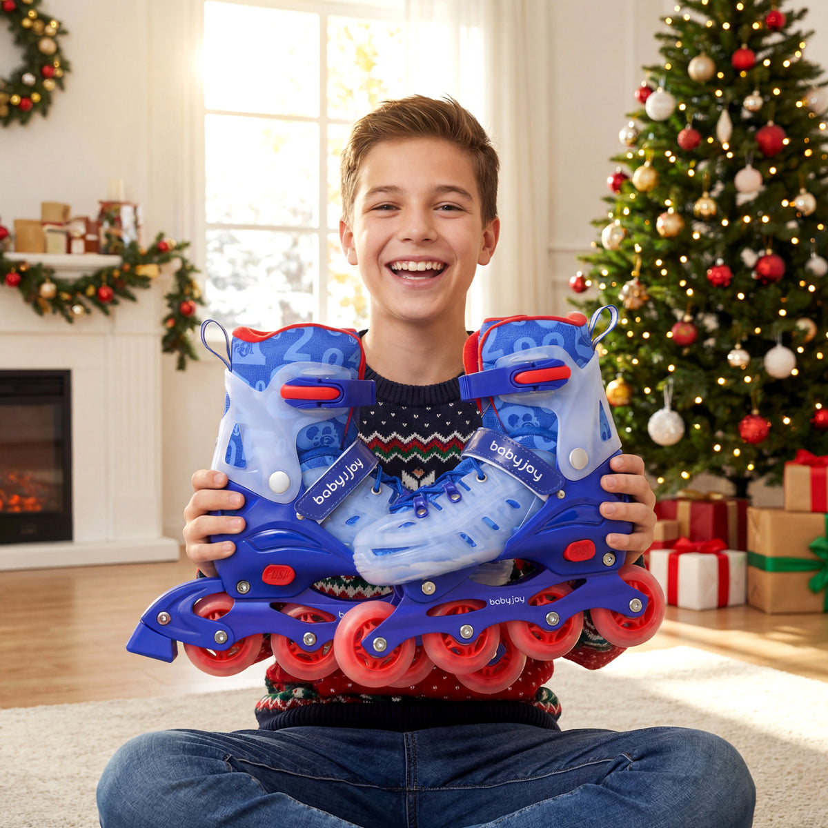 Kids Inline Skates with Light Up Wheels for Beginners Ages 9-14-Blue