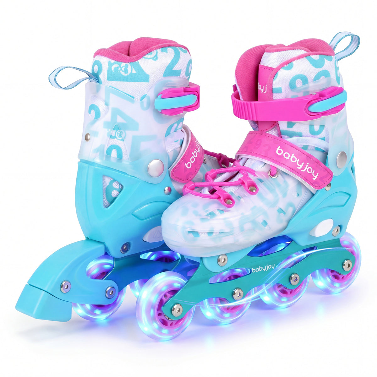 Kids Inline Skates with Light Up Wheels for Beginners Ages 9-14-Pink and Blue