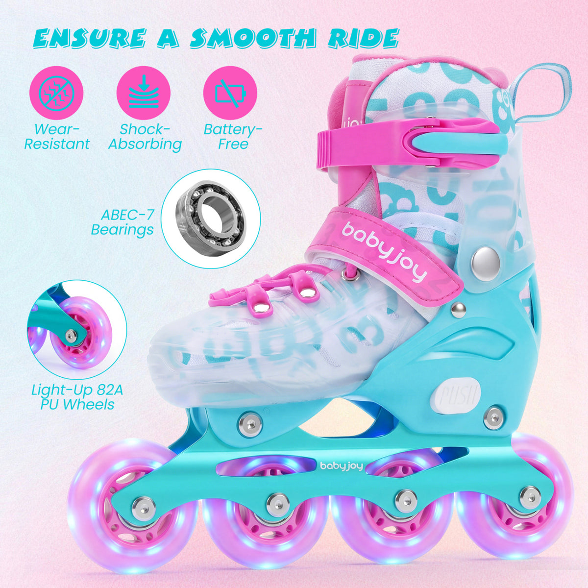 Kids Inline Skates with Light Up Wheels for Beginners Ages 9-14-Pink and Blue