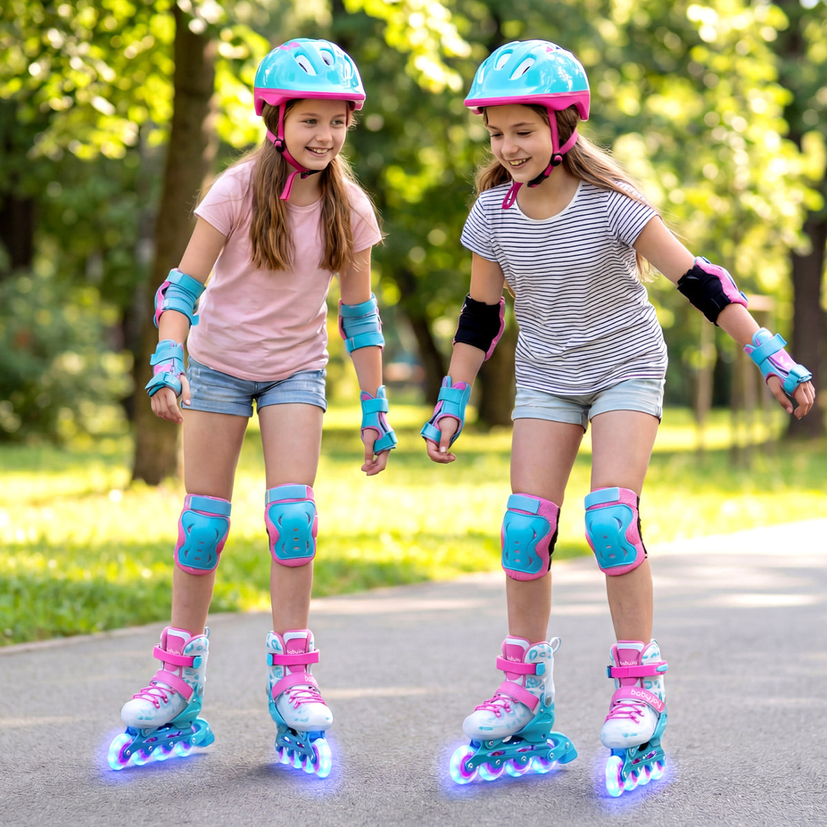Kids Inline Skates with Light Up Wheels for Beginners Ages 9-14-Pink and Blue