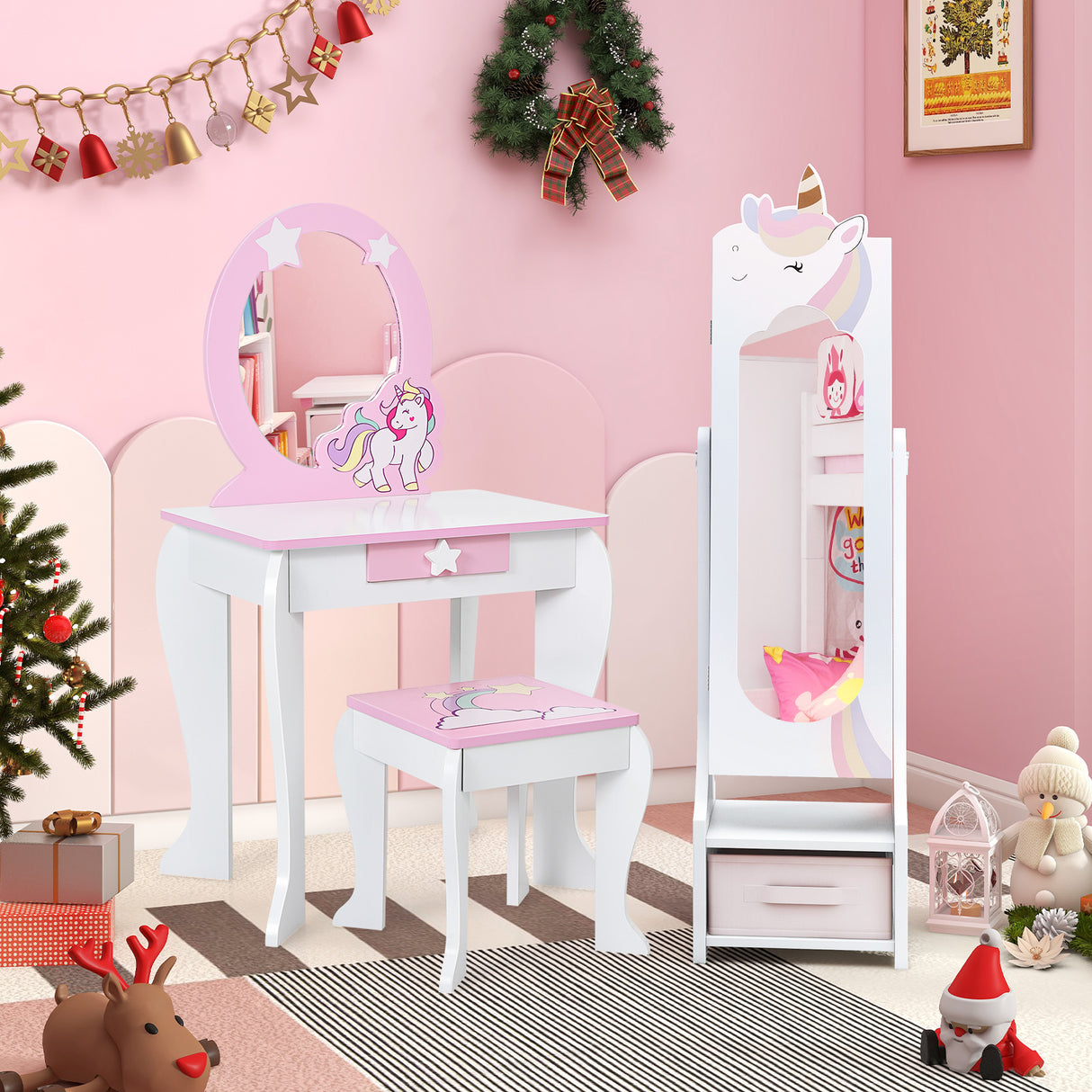 Kids Jewelry Armoire Cabinet with Storage and 2 Tilt Angles-White