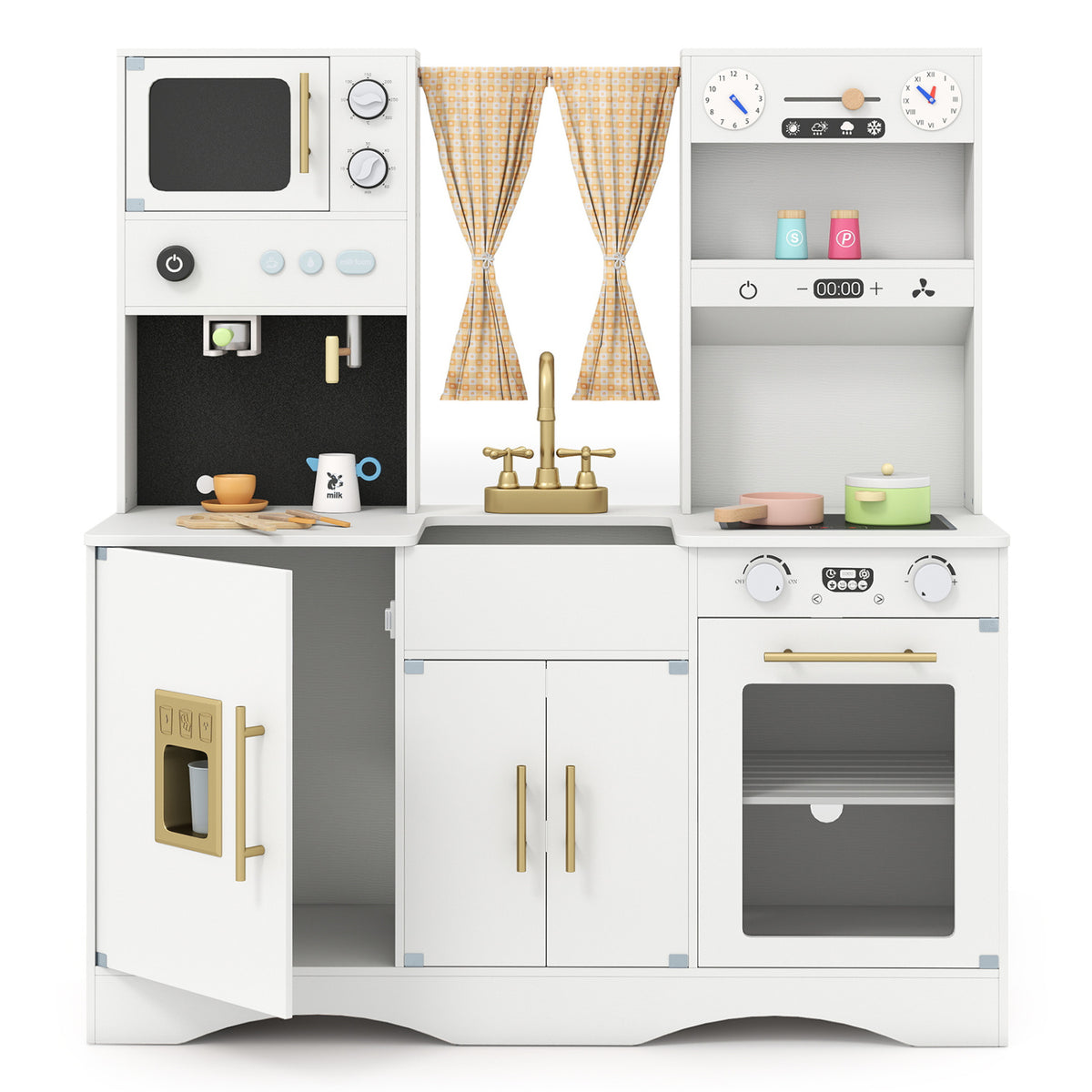 Kids Kitchen Playset with Microwave and Coffee Maker for Ages 3+-White
