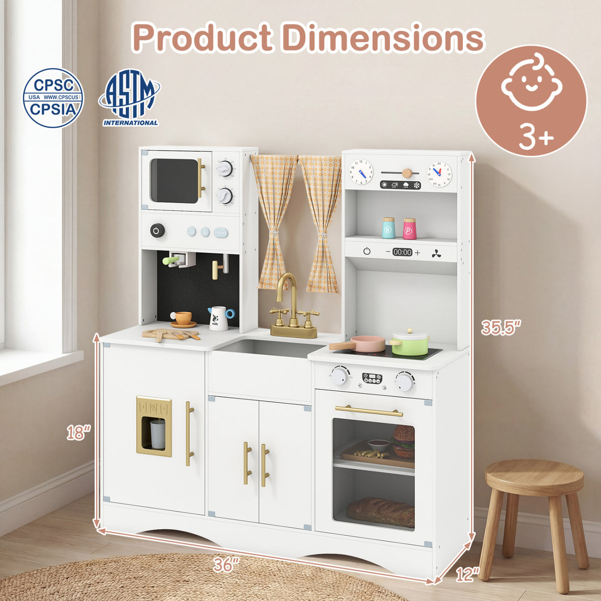 Kids Kitchen Playset with Microwave and Coffee Maker for Ages 3+-White